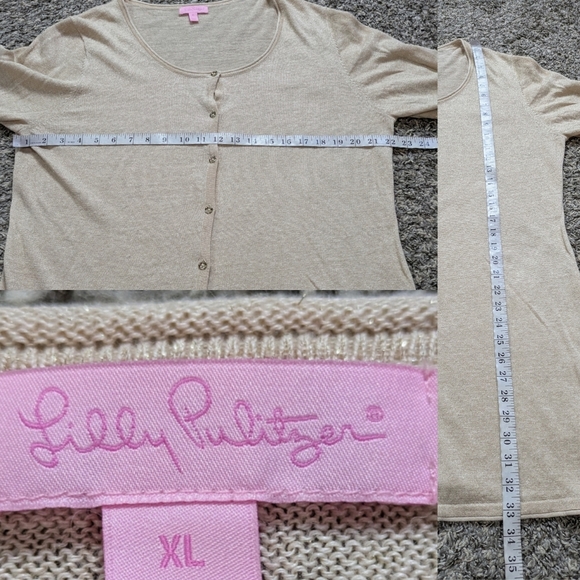Lilly Pulitzer Tan Gold Shimmer Long Sleeve Linen Blend Button Up Cardigan XL - Picture 9 of 9